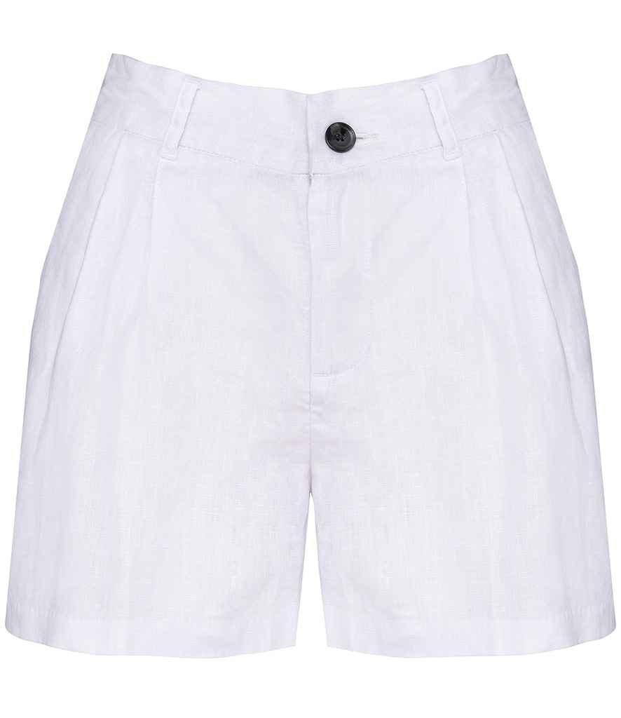 Spasso Ladies Linen Bermuda Shorts in White, front view