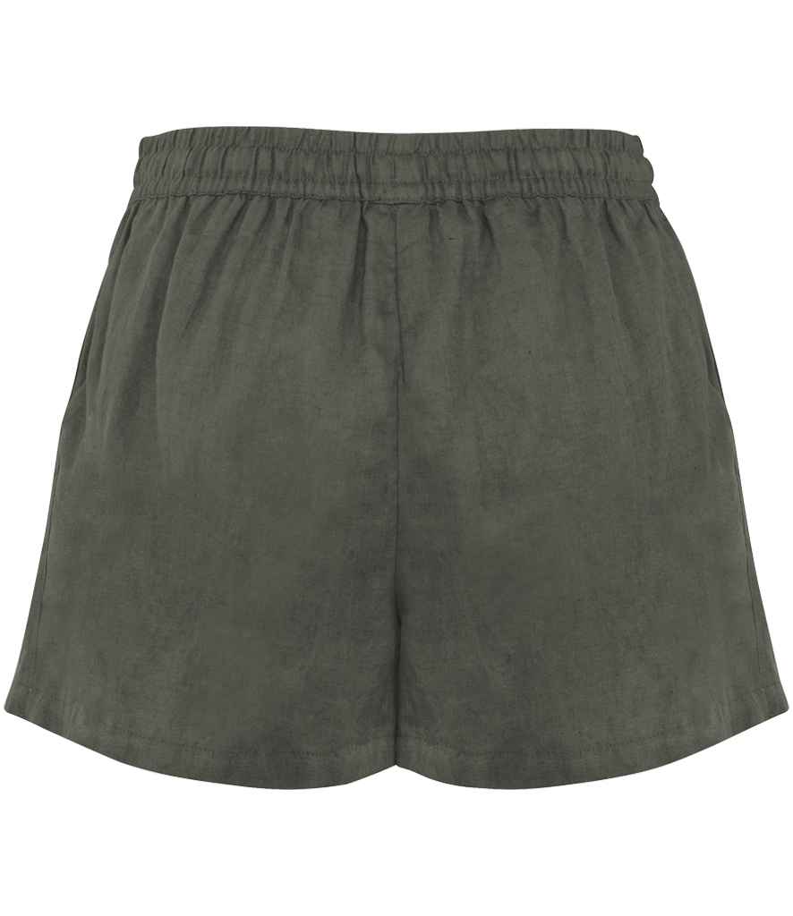 Spasso Ladies Linen Shorts in Organic Khaki, back view