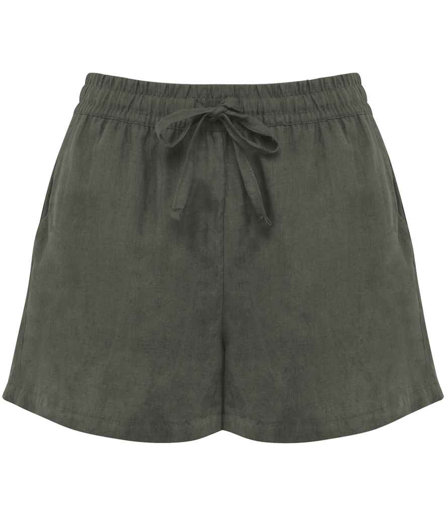 Spasso Ladies Linen Shorts in Organic Khaki, front view