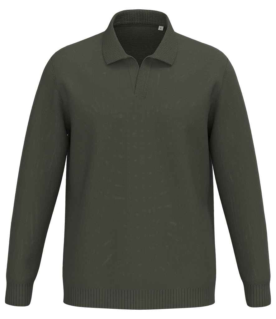 Spasso Polo Collar Jumper in Organic Khaki, front view