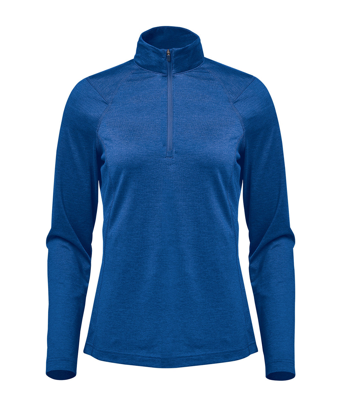 Stormtech Women’s Milano ¼-zip pullover in Classic Blue Heather, front view