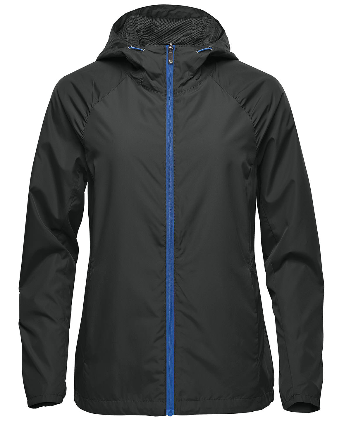 Stormtech Women’s Pacifica lightweight jacket in Black/Azure, front view