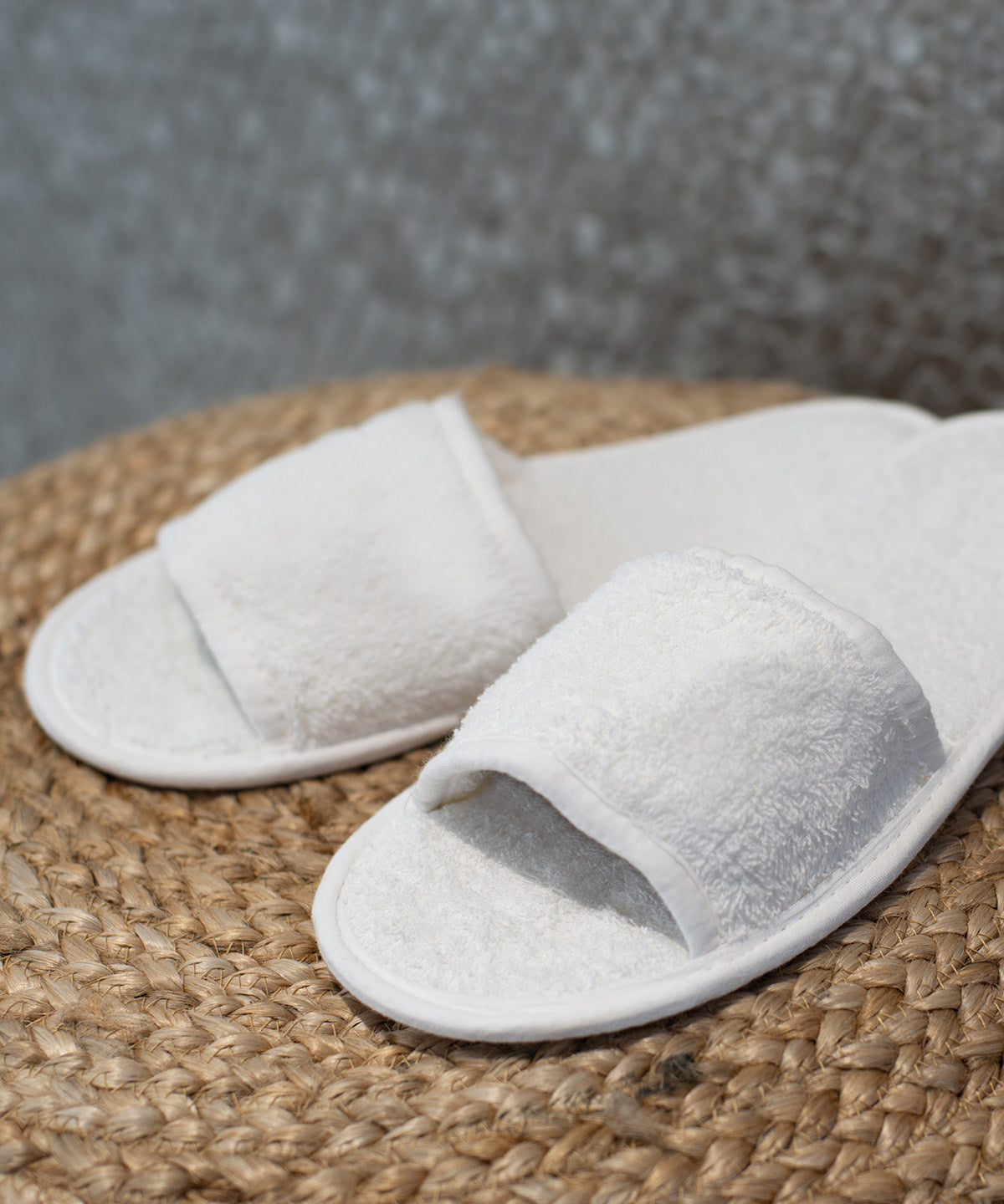 Towel City Classic terry slippers (open-toe) in White, lifestyle photo
