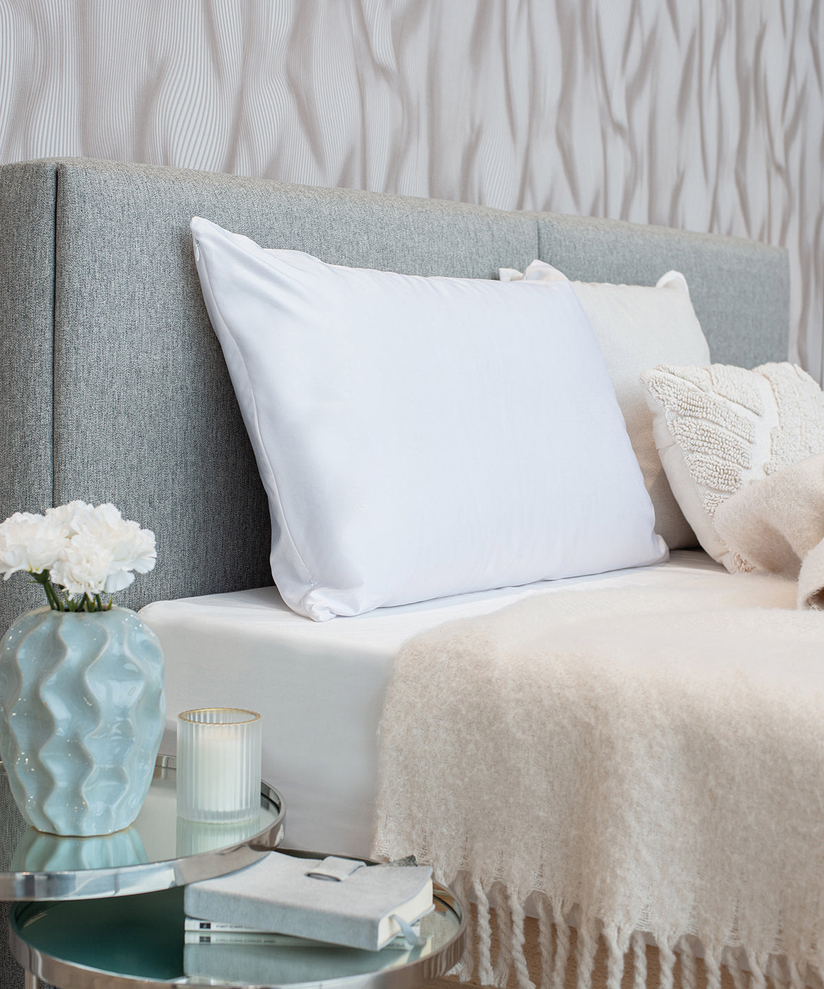 Towel City Satin pillowcase in White, lifestyle photo