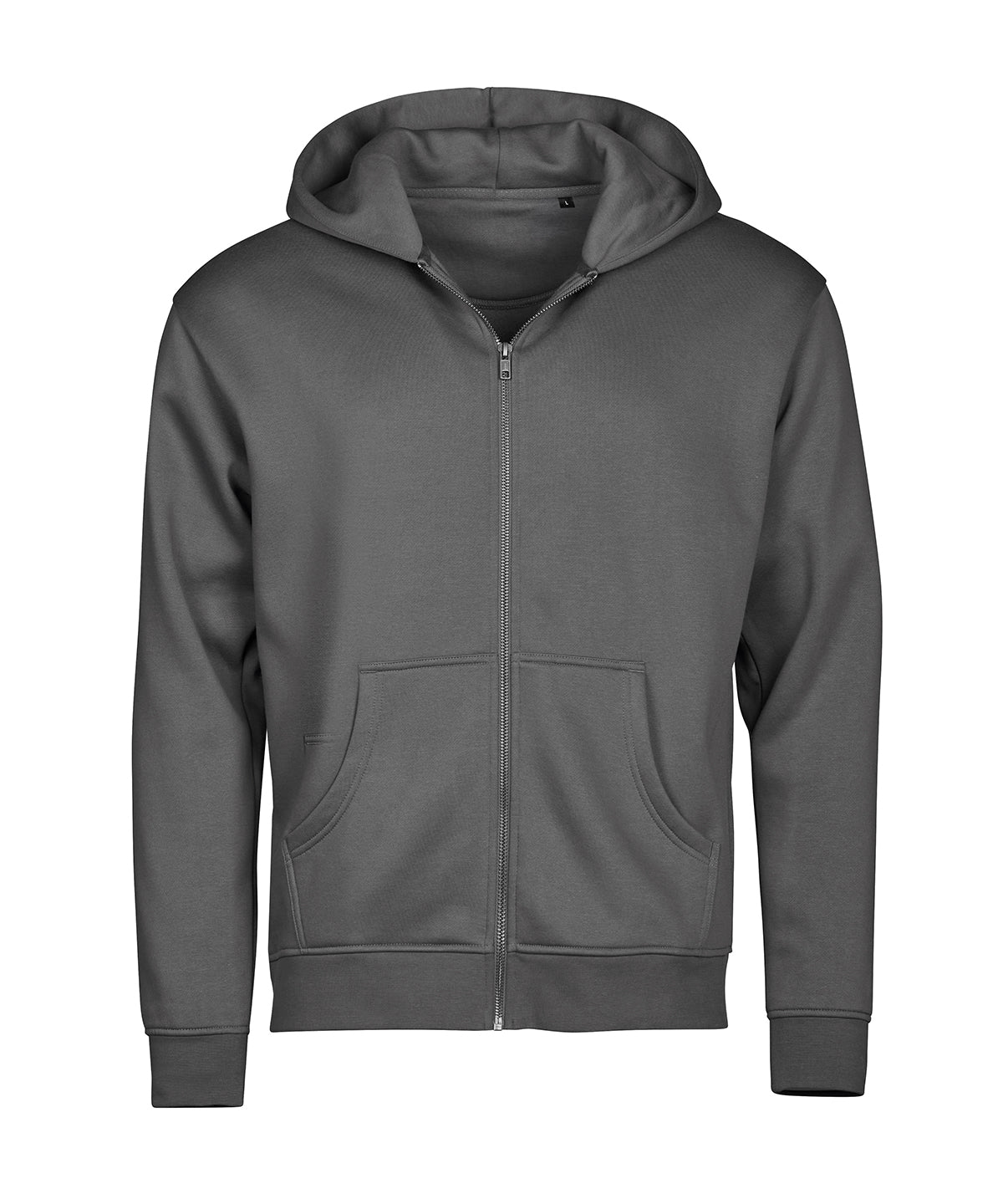 Tee Jays UNLABELED hooded full-zip sweatshirt in Powder Grey, front view