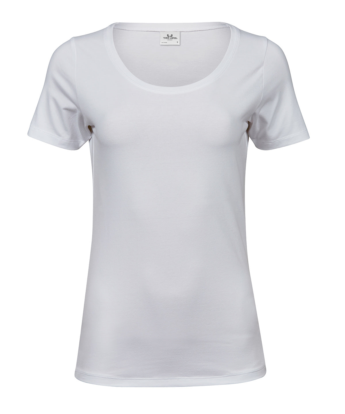 Tee Jays Women’s stretch tee in White, front view