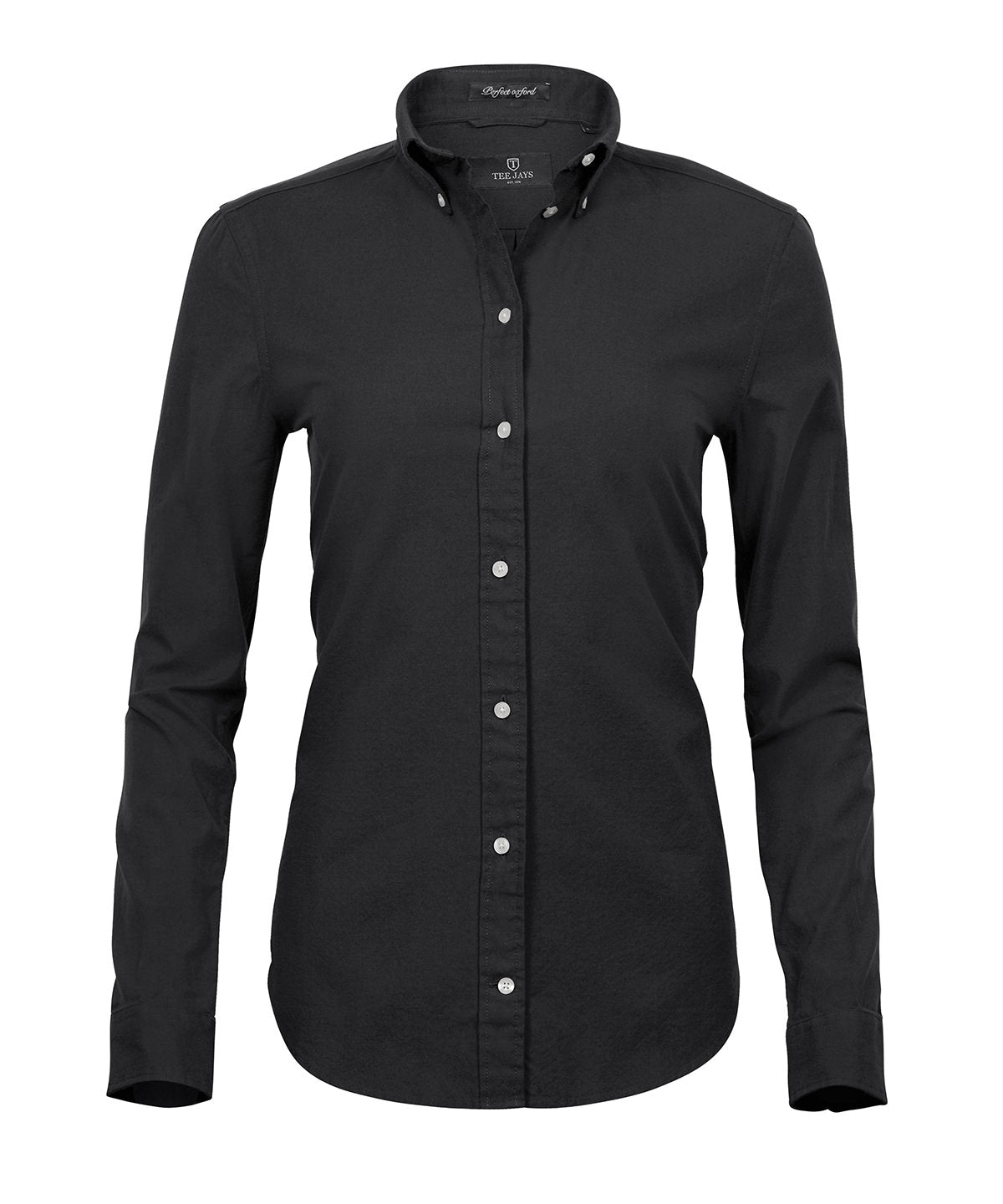 Tee Jays Women’s perfect Oxford shirt in Black, front view