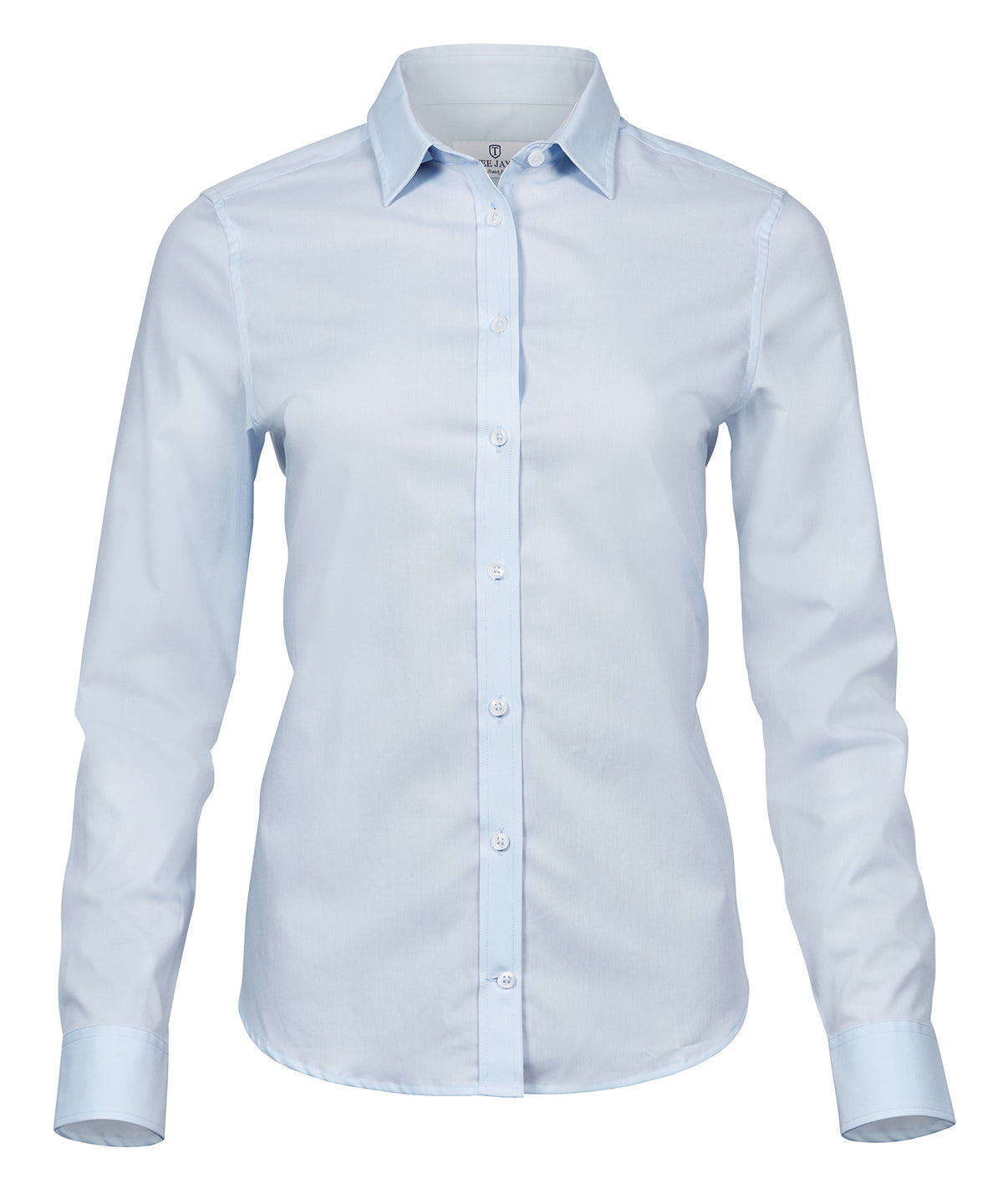 Tee Jays Women’s stretch luxury shirt in Light Blue, front view