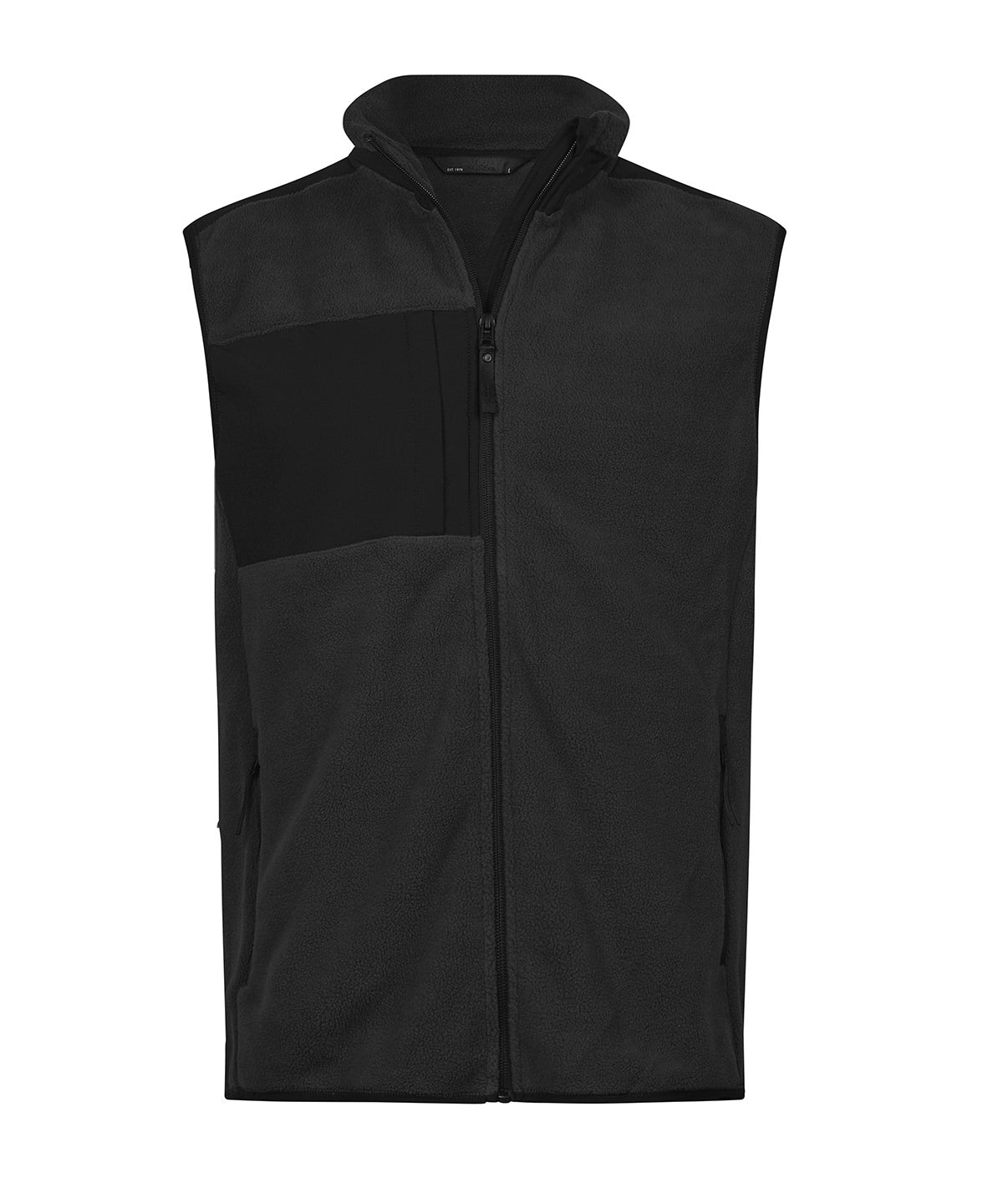 Tee Jays Mountain fleece bodywarmer in Black/Black, front view