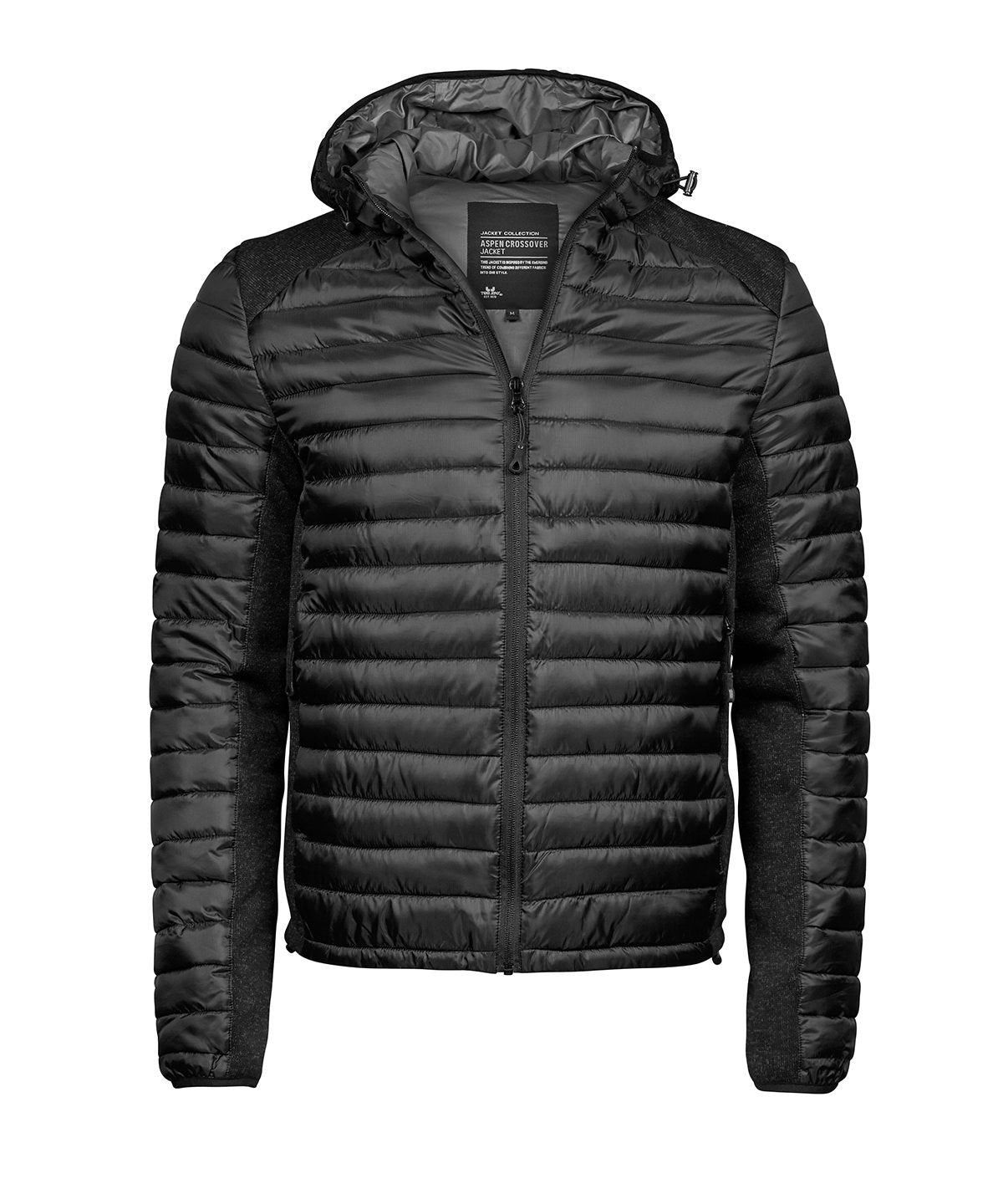 Tee Jays Hooded outdoor crossover in Black/Black Melange, front view