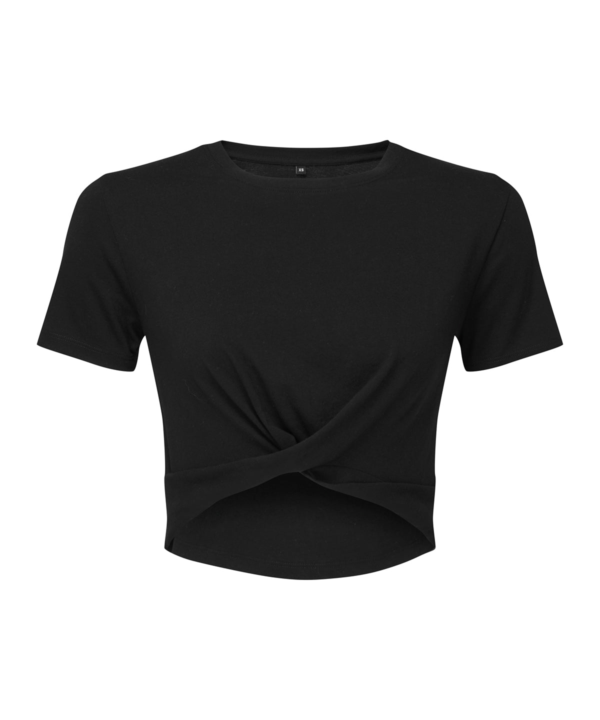 TriDri Women's twist crop top in Black, front view