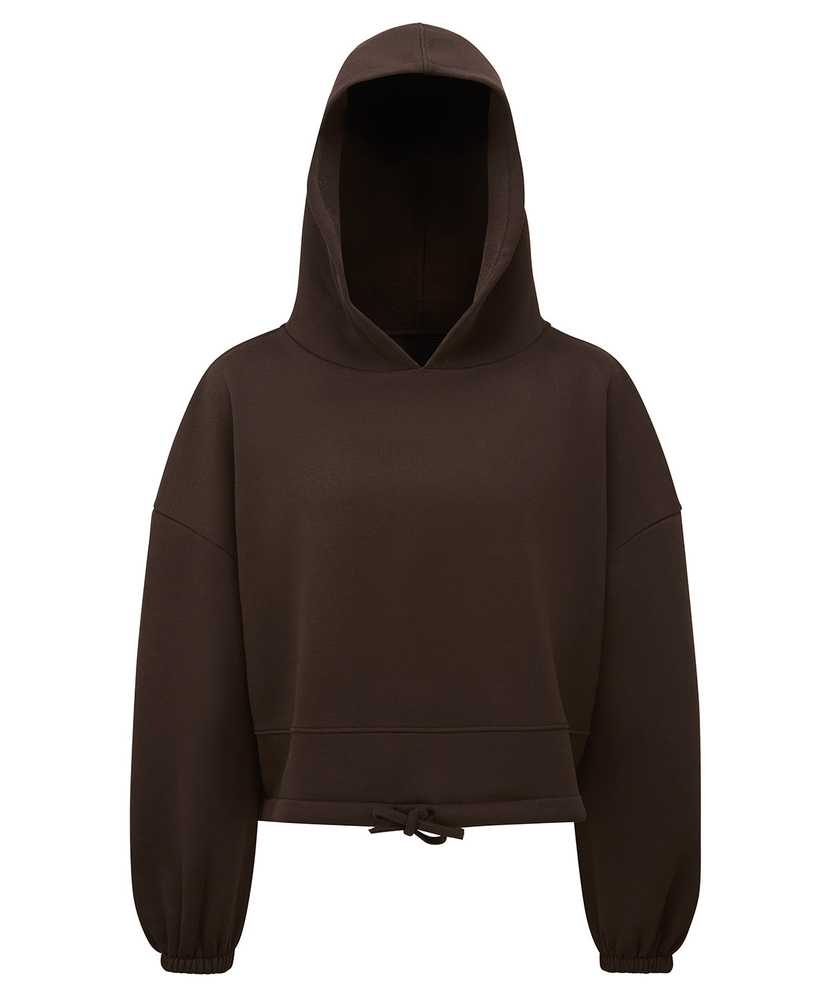 TriDri Women's cropped oversize hoodie in Chocolate, front view