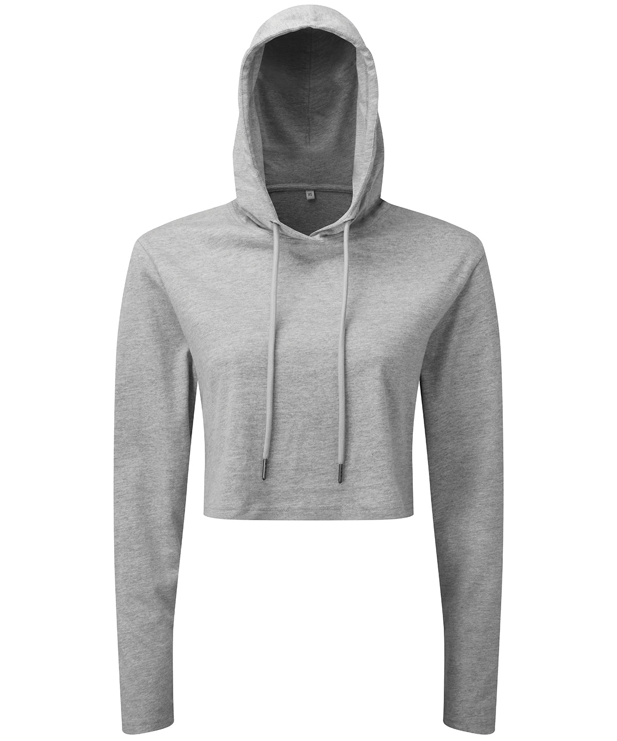 TriDri Women's cropped hooded long sleeve t-shirt in Heather Grey, front view