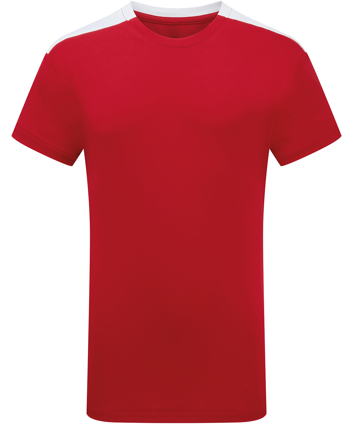 TriDri Kids contrast performance t-shirt in Fire Red/White, front view