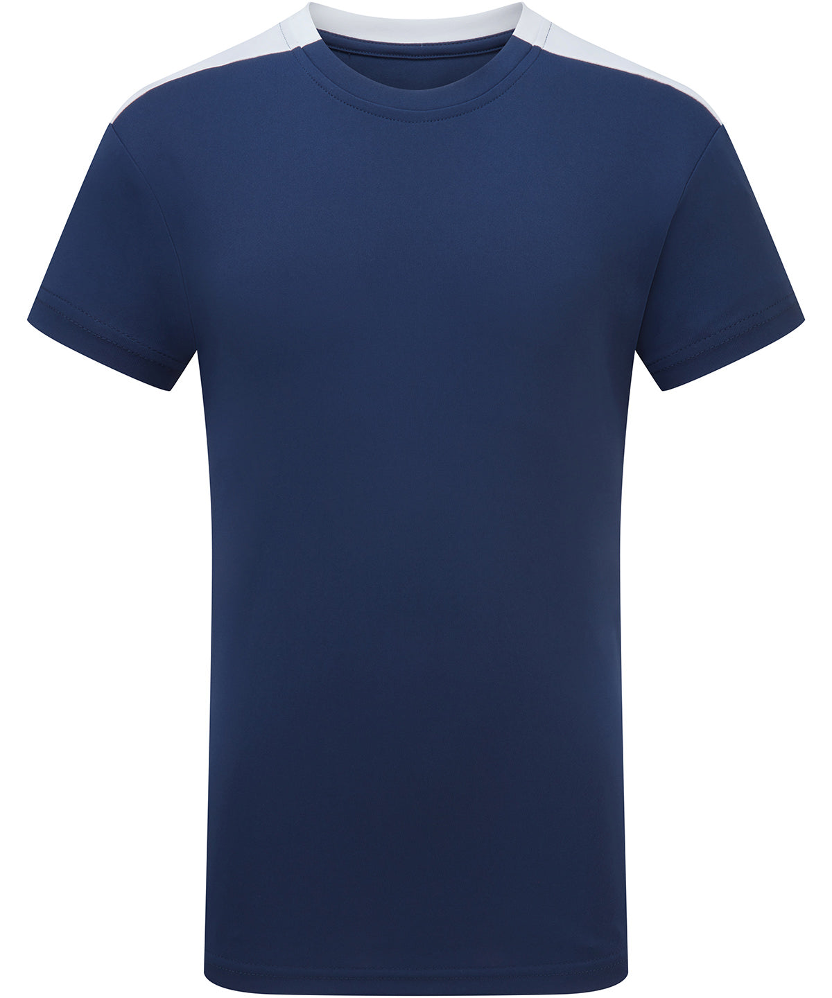 TriDri Kids contrast performance t-shirt in Navy/White, front view