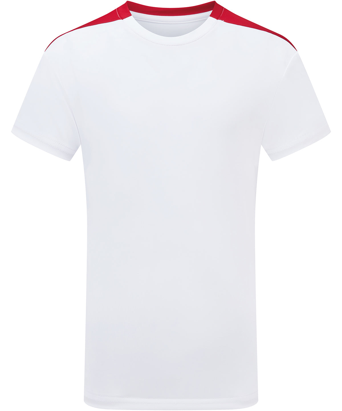 TriDri Kids contrast performance t-shirt in White/Fire Red, front view