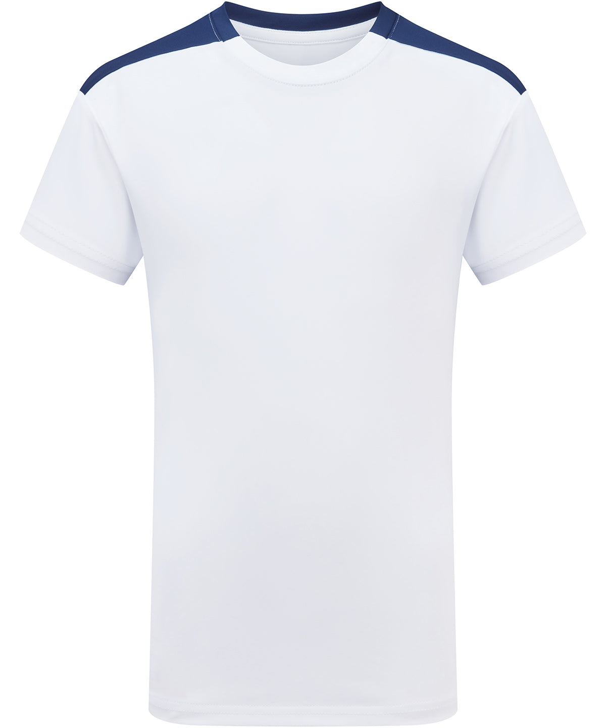 TriDri Kids contrast performance t-shirt in White/Navy, front view