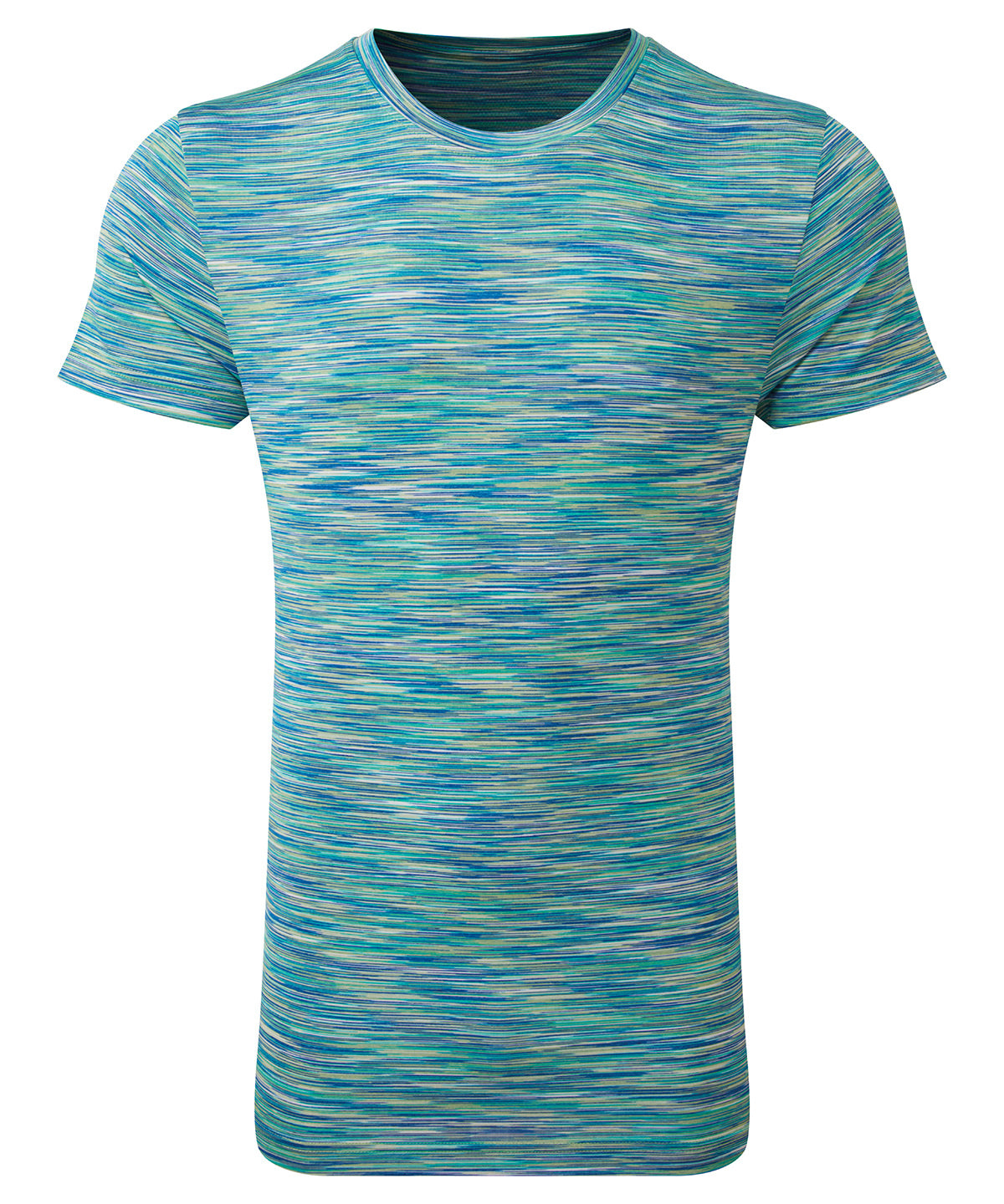 TriDri Space dye performance t-shirt in Green/Blue, front view
