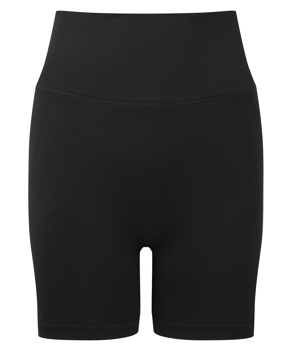 TriDri Women's recycled scrunch shorts in Black, front view