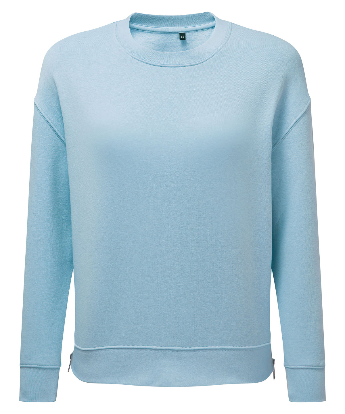 TriDri Women's recycled chill zip sweatshirt in Sky Blue, front view