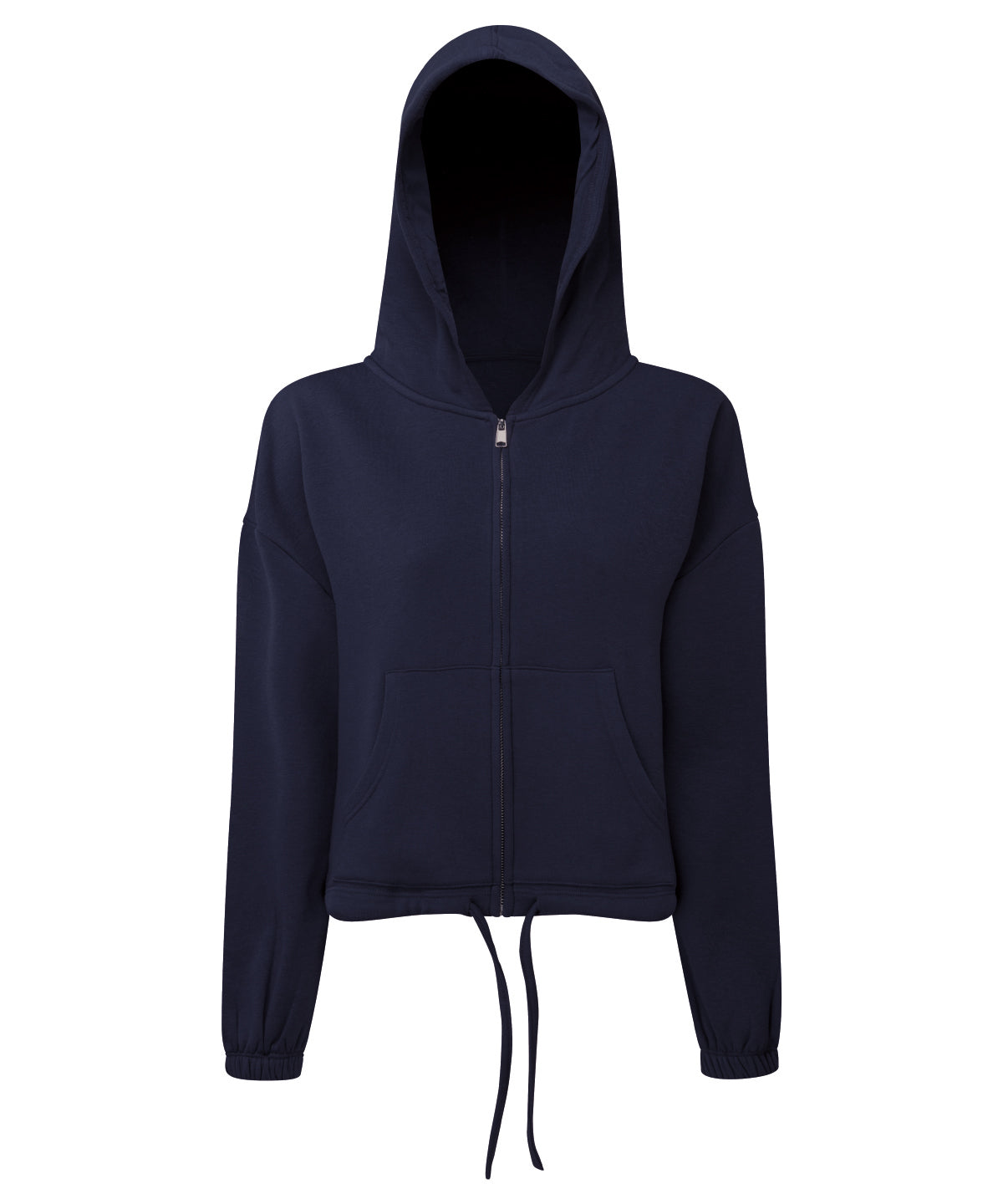 TriDri Women's recycled cropped oversize full-zip hoodie in Navy, front view