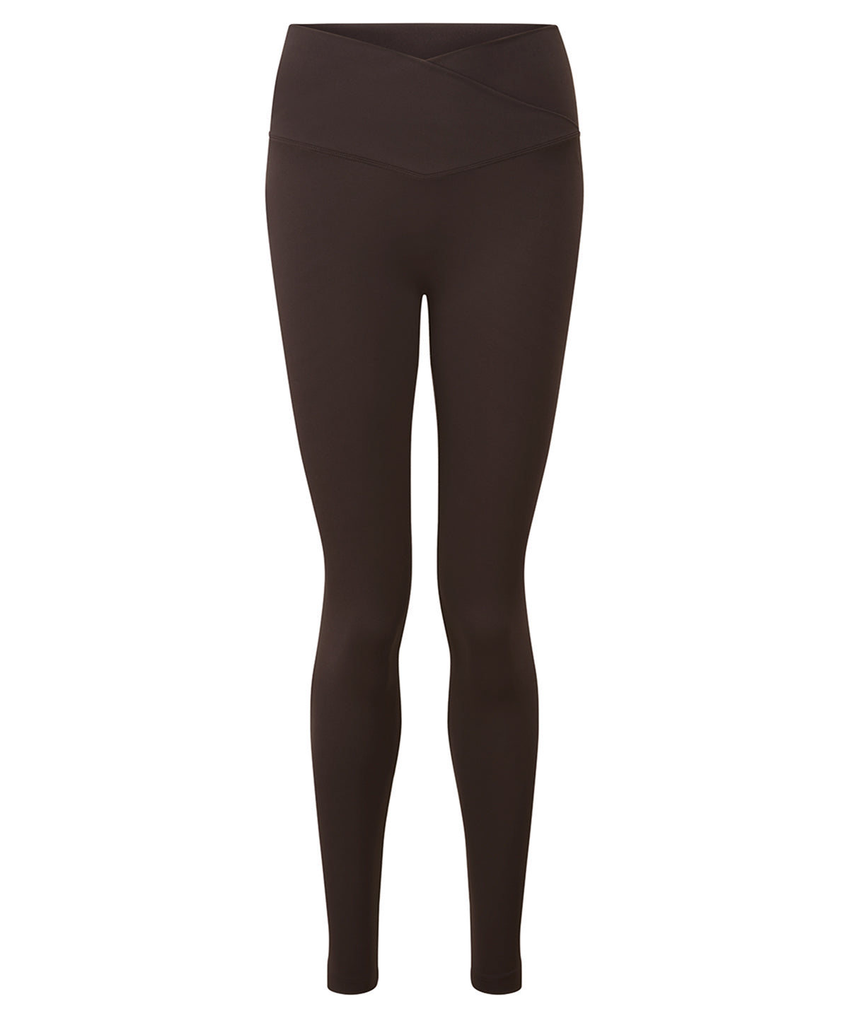 TriDri Women's recycled luxe leggings in Chocolate, front view