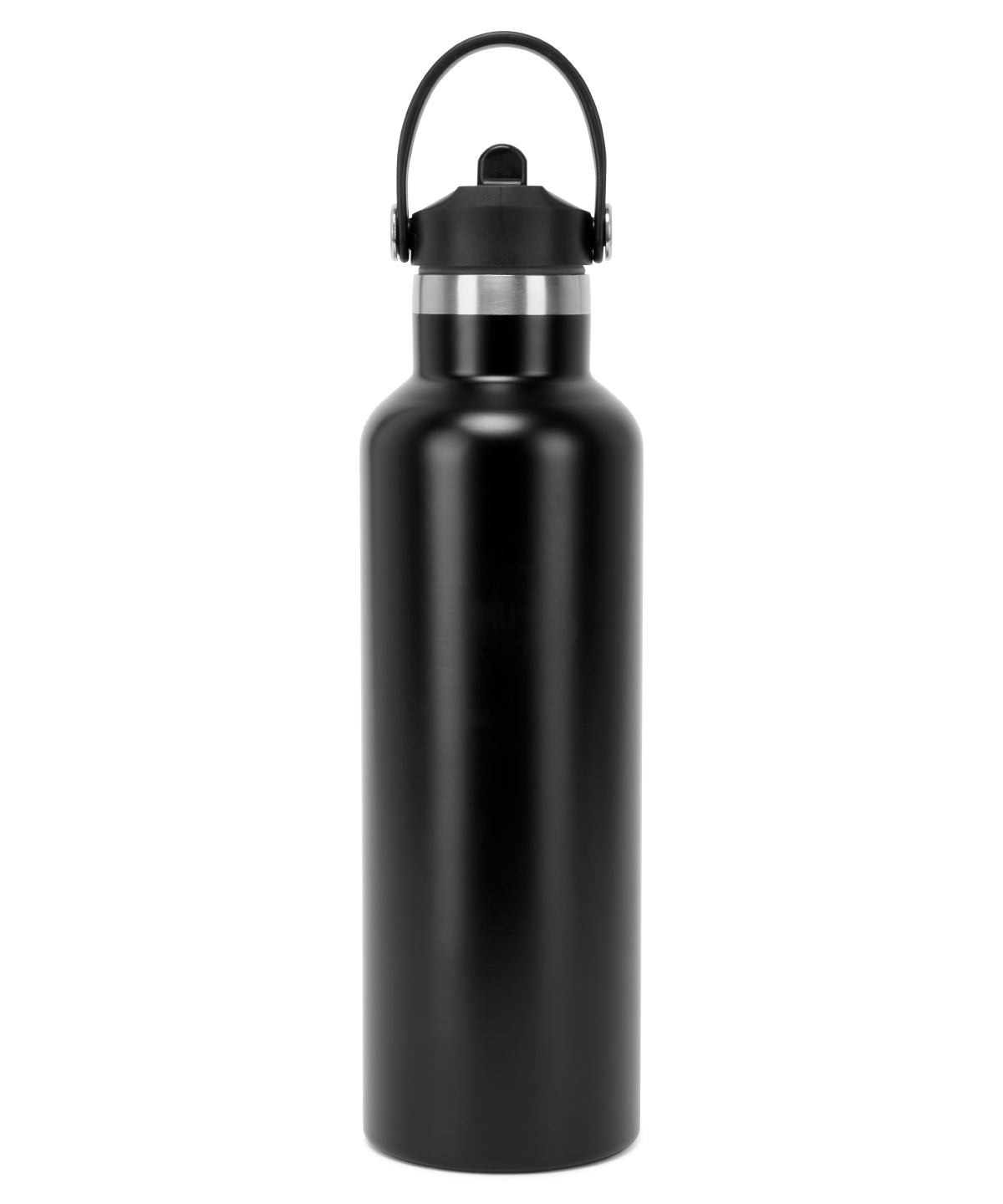 TriDri Vacuum sports water bottle with flip up straw in Black, front view