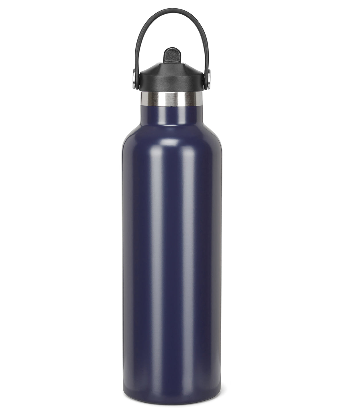 TriDri Vacuum sports water bottle with flip up straw in Navy, front view