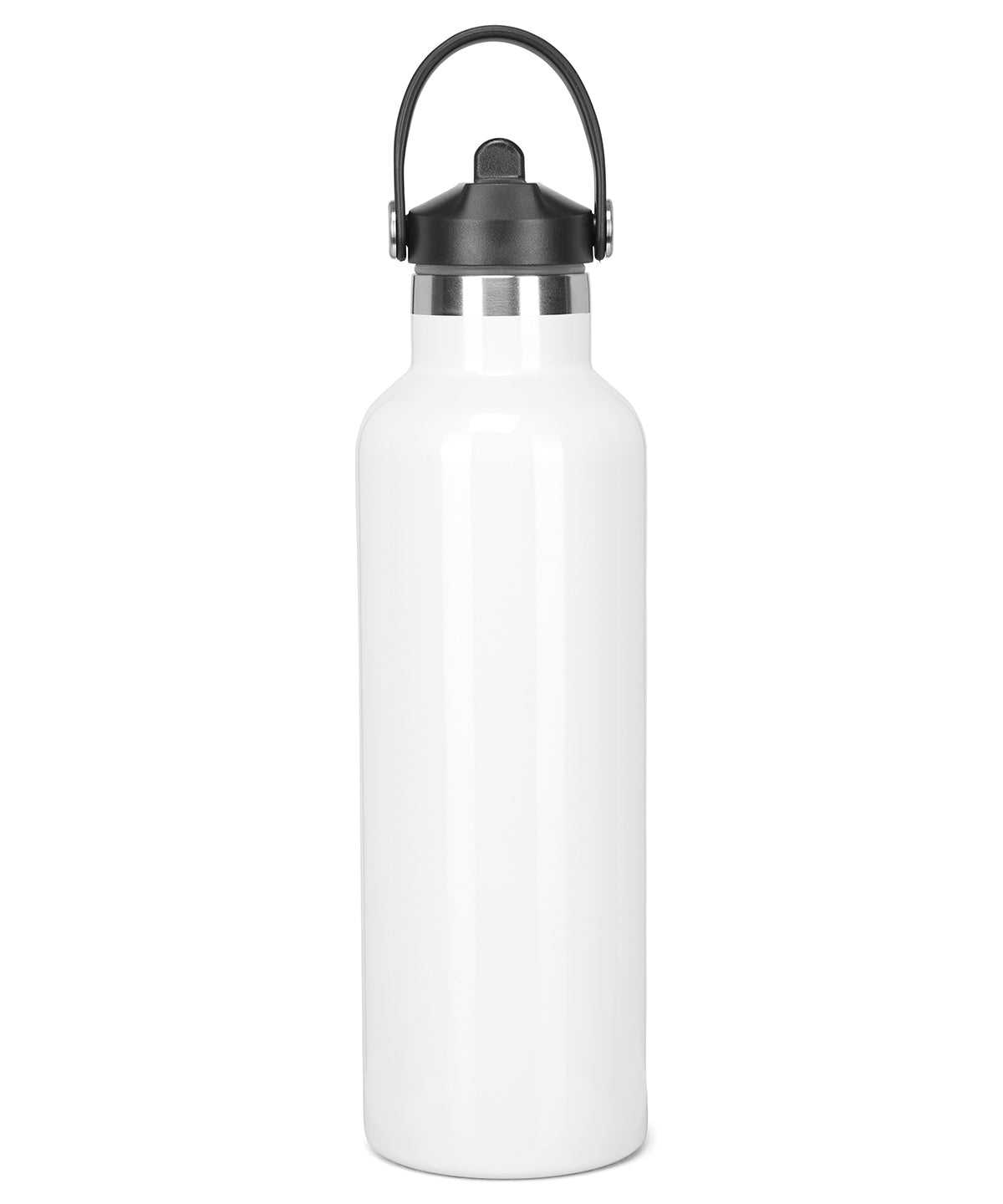TriDri Vacuum sports water bottle with flip up straw in White Sublimation, front view
