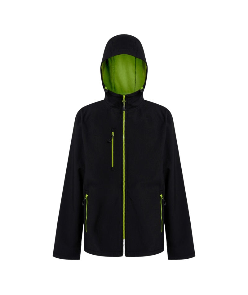 Regatta Professional - Navigate 2-Layer Hooded Softshell Jacket - Black/LimeGreen