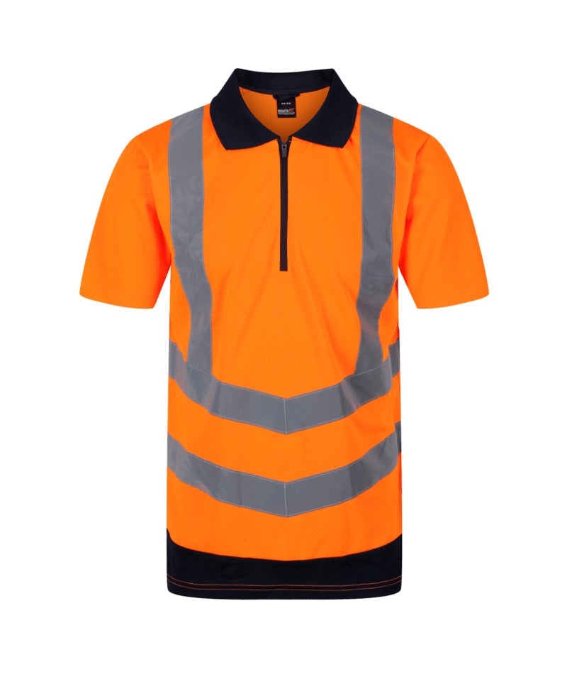 Regatta Professional - Men's Hi Vis Pro Reflective Polo Work Shirt - Orange/Navy