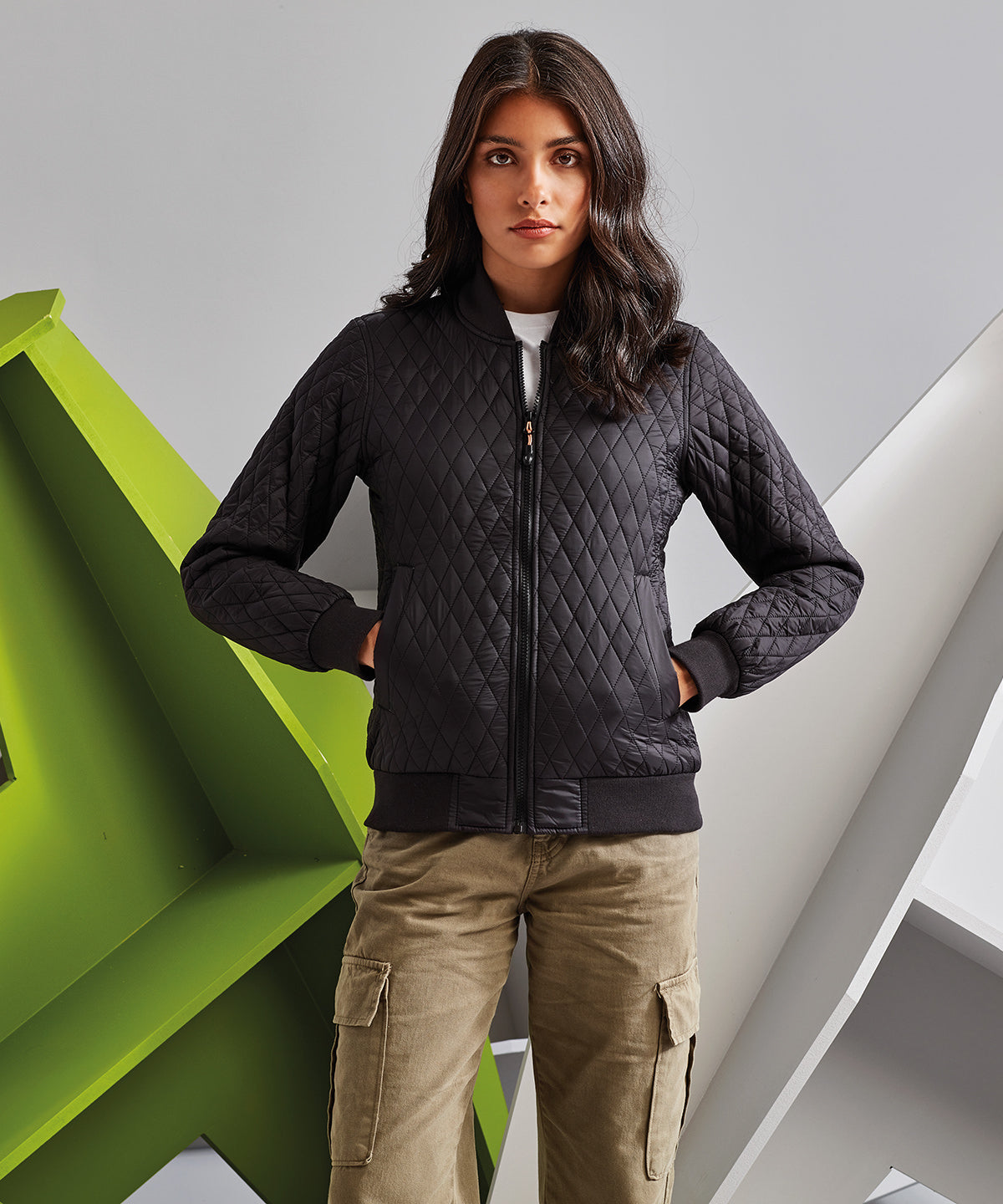 2786 Women's quilted flight jacket in Black, lifestyle photo