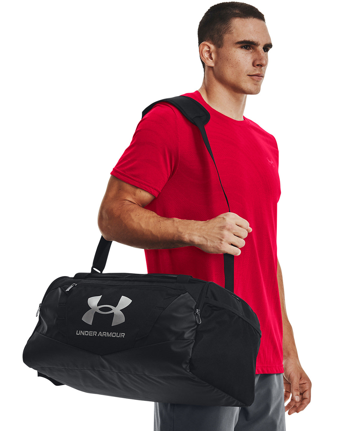 Under Armour UA Undeniable 5.0 duffle small in Black/Black/Metallic Silver, lifestyle photo
