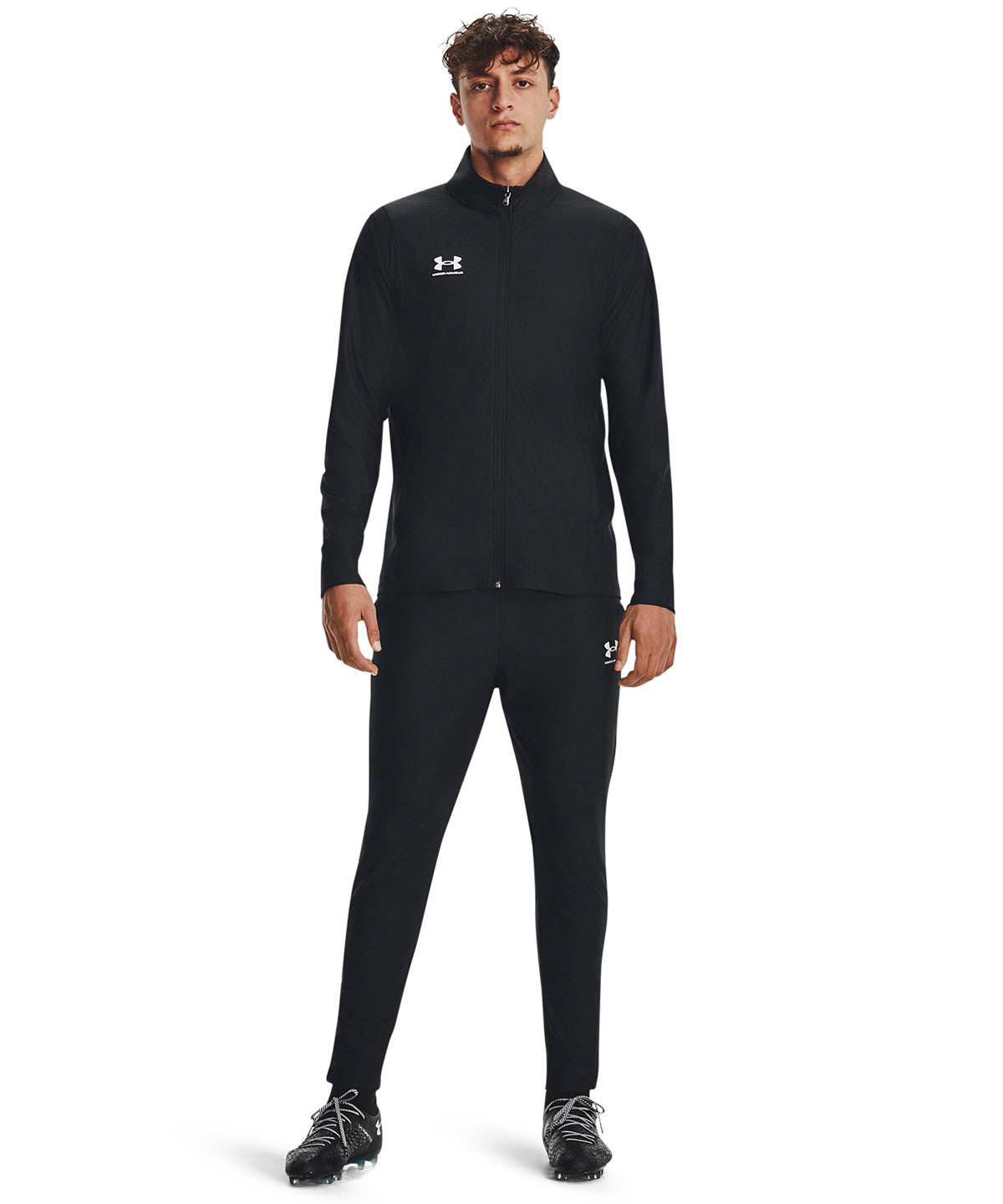 Under Armour Men's UA Challenger Tracksuit in Black/White, lifestyle photo