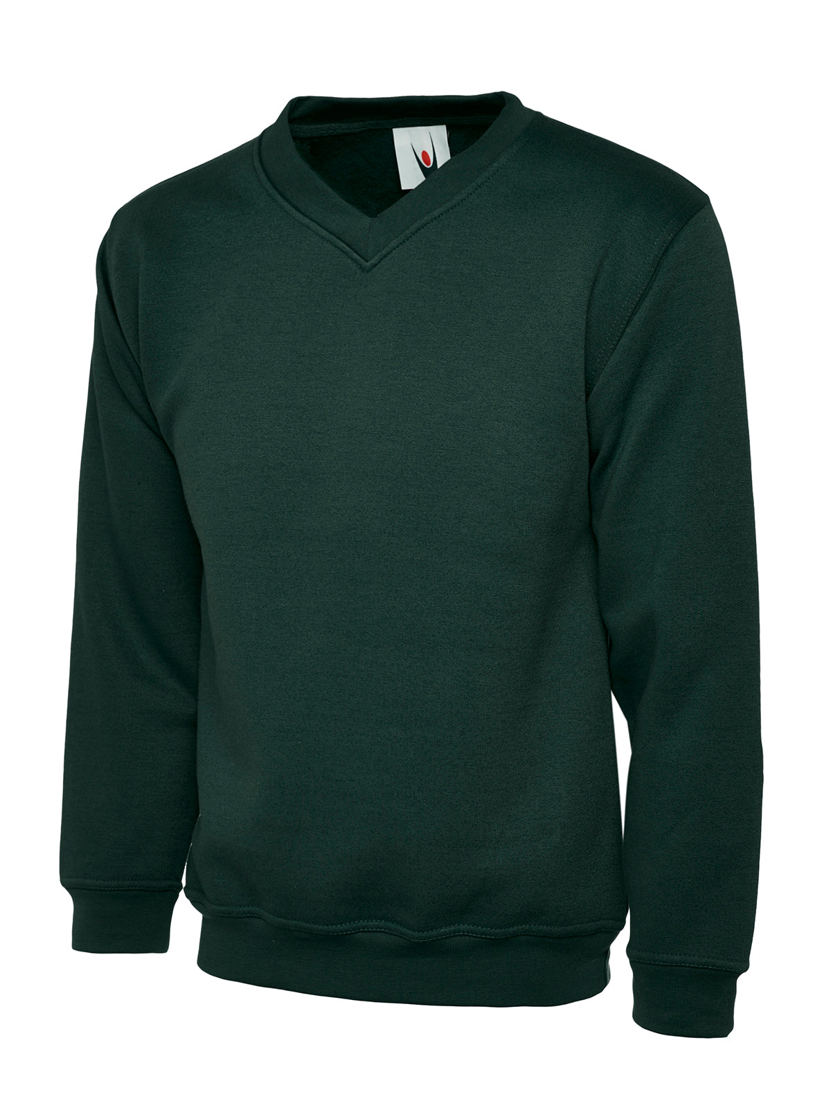 Uneek Childrens Classic V-Neck Sweatshirt in Bottle Green, front view