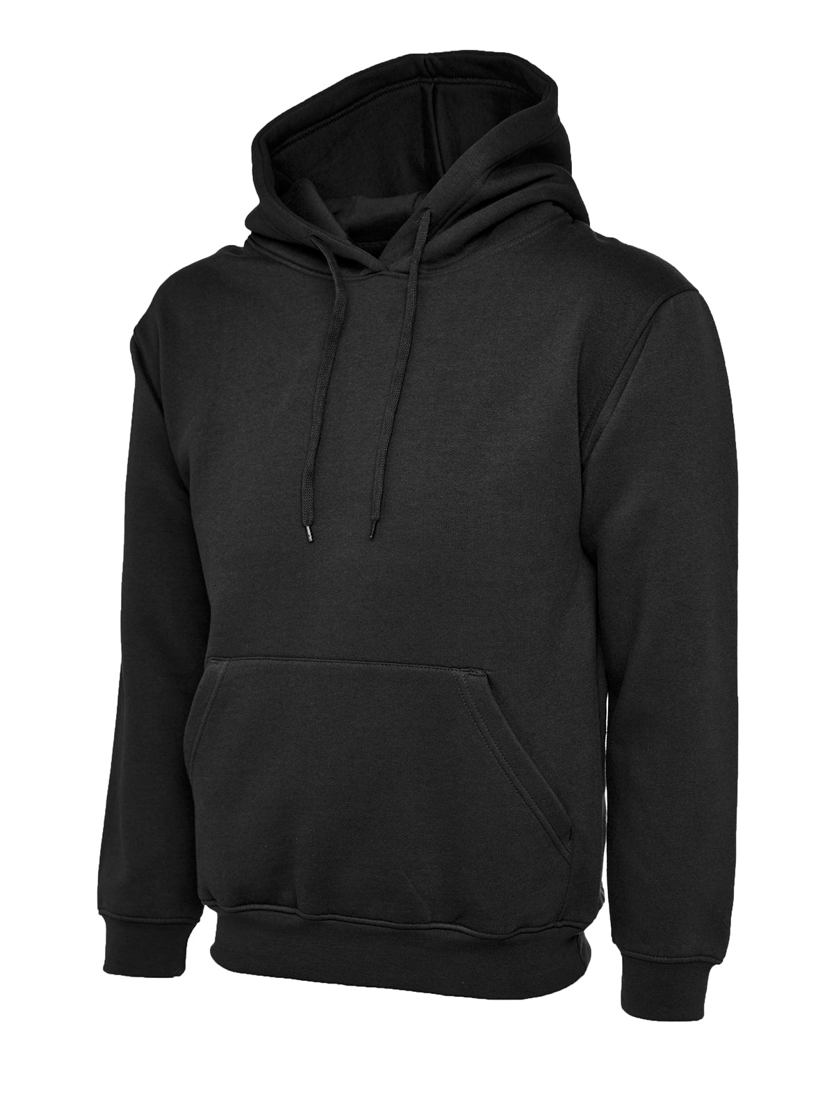 Uneek Heavyweight Hooded Sweatshirt in Black, back view