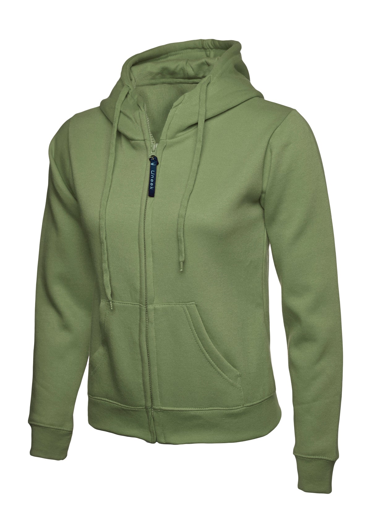 Uneek Ladies Classic Full Zip Hooded Sweatshirt in Olive