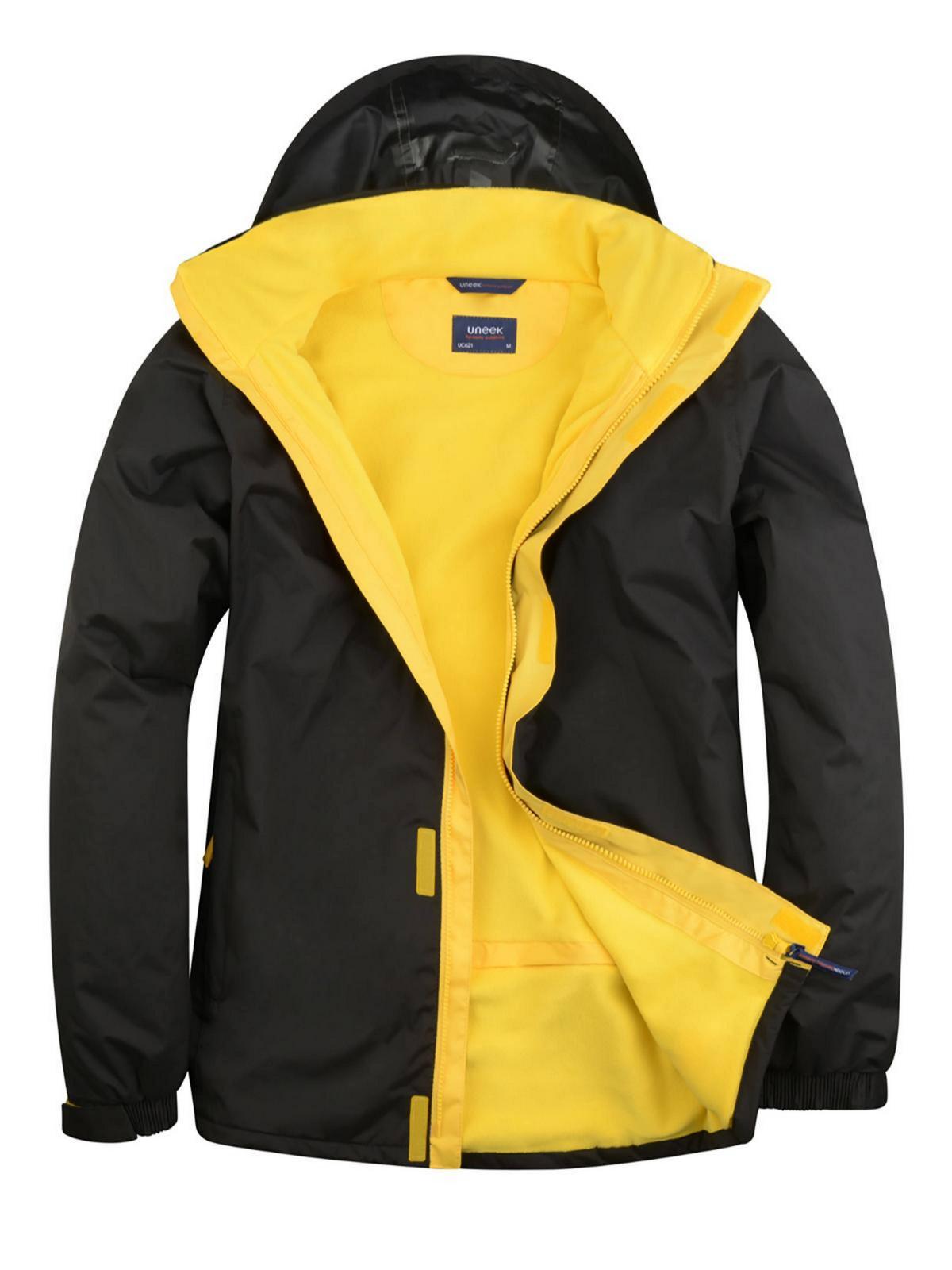 Uneek Deluxe Outdoor Jacket in Black/Submarine Yellow, back view