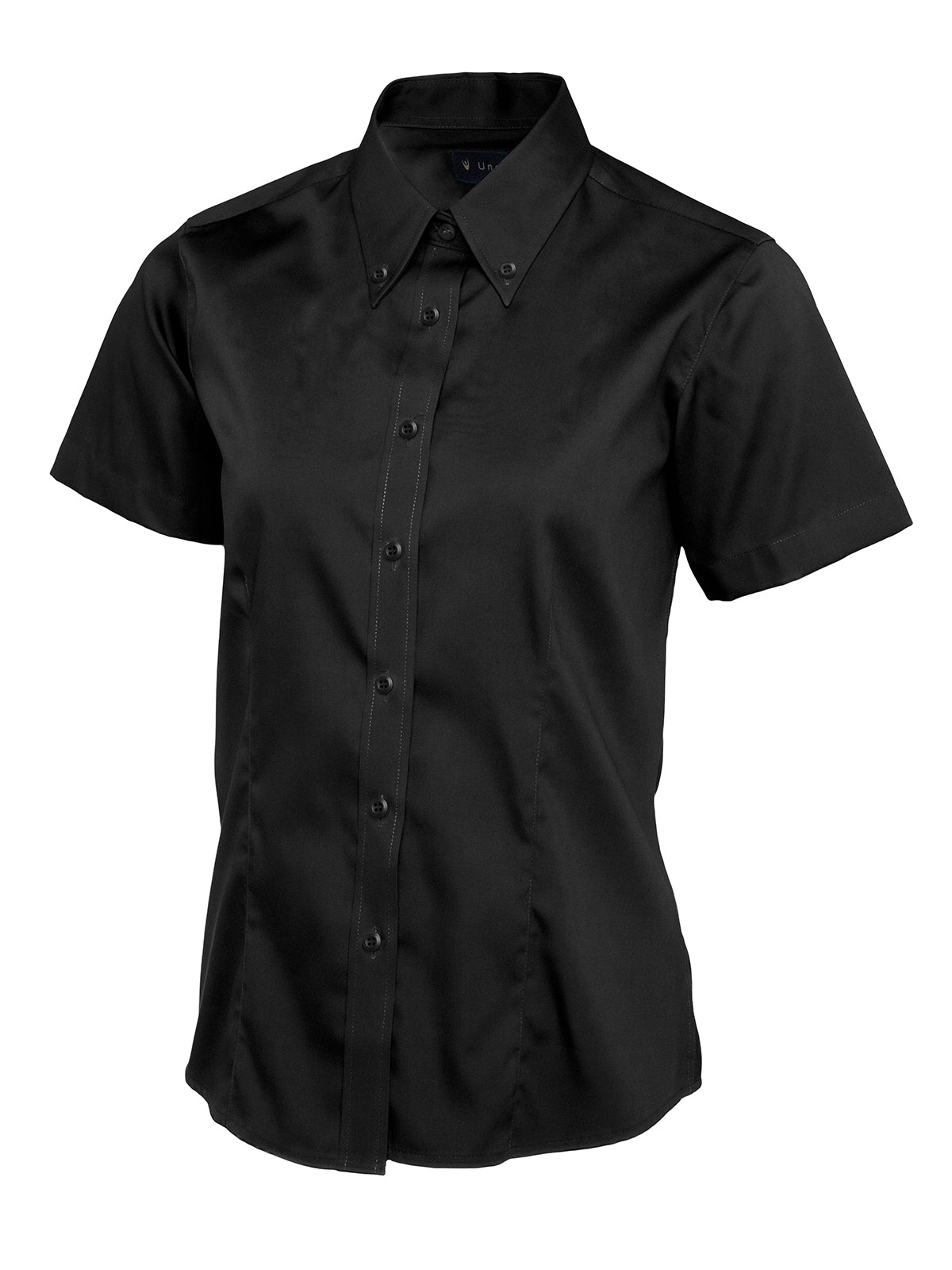 Uneek Ladies Pinpoint Oxford Half Sleeve Shirt in Black, back view