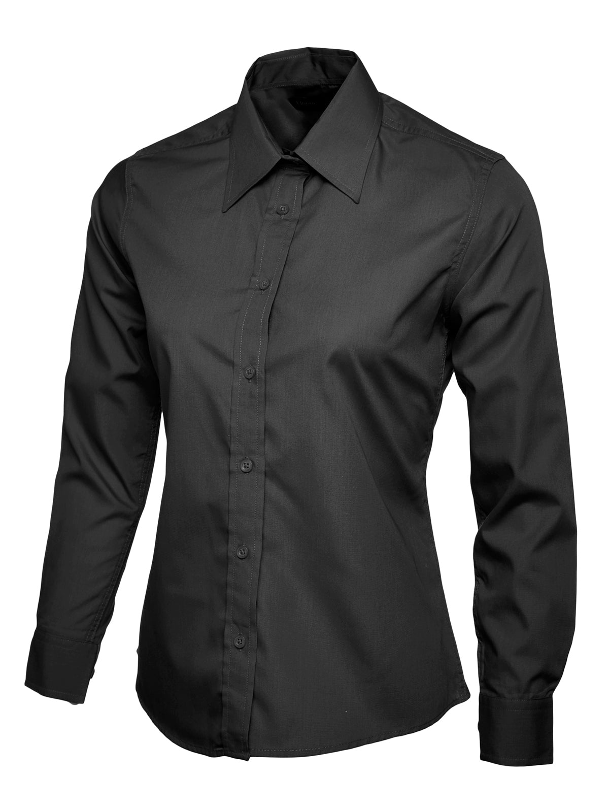 Uneek Ladies Poplin Full Sleeve Shirt in Black, back view