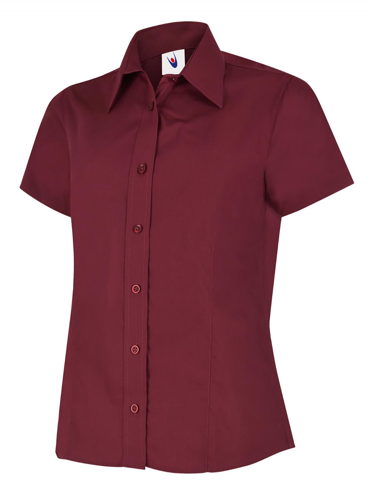 Uneek Ladies Poplin Half Sleeve Shirt in Burgundy