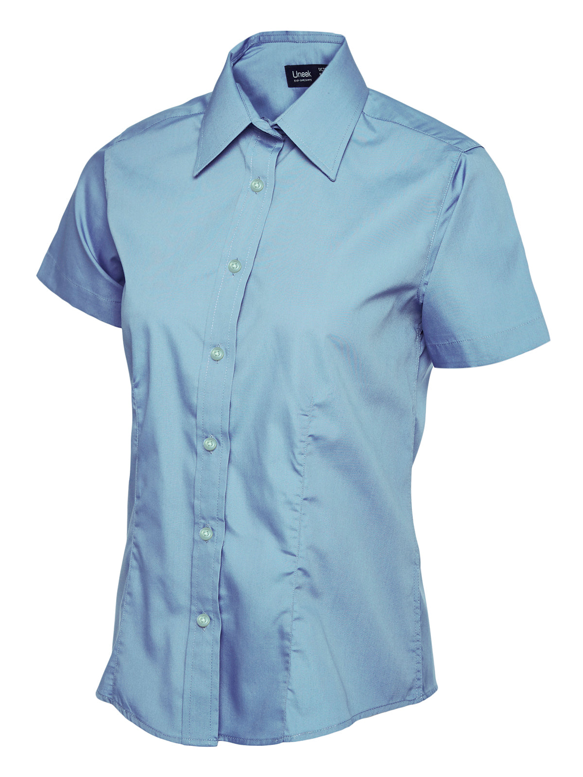 Uneek Ladies Poplin Half Sleeve Shirt in Light Blue