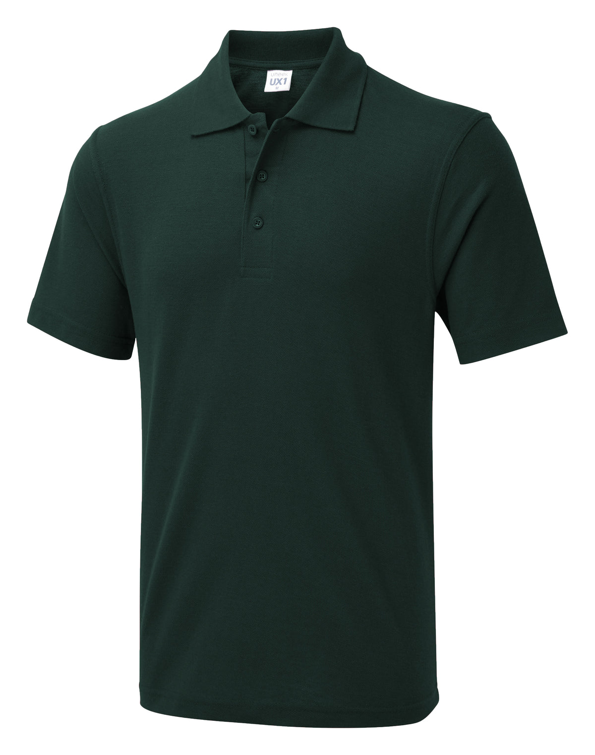 Uneek The UX Polo in Bottle Green, front view