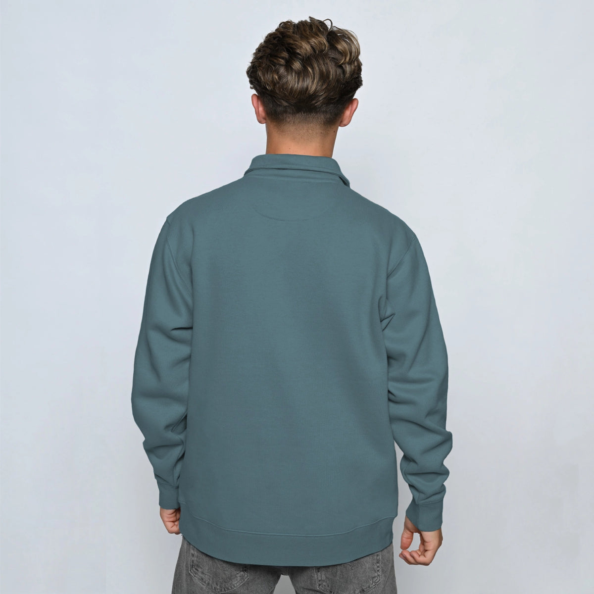 Cotton Ridge W75 Lunar Premium Quarter Zip Sweatshirt in Ocean Blue, back view