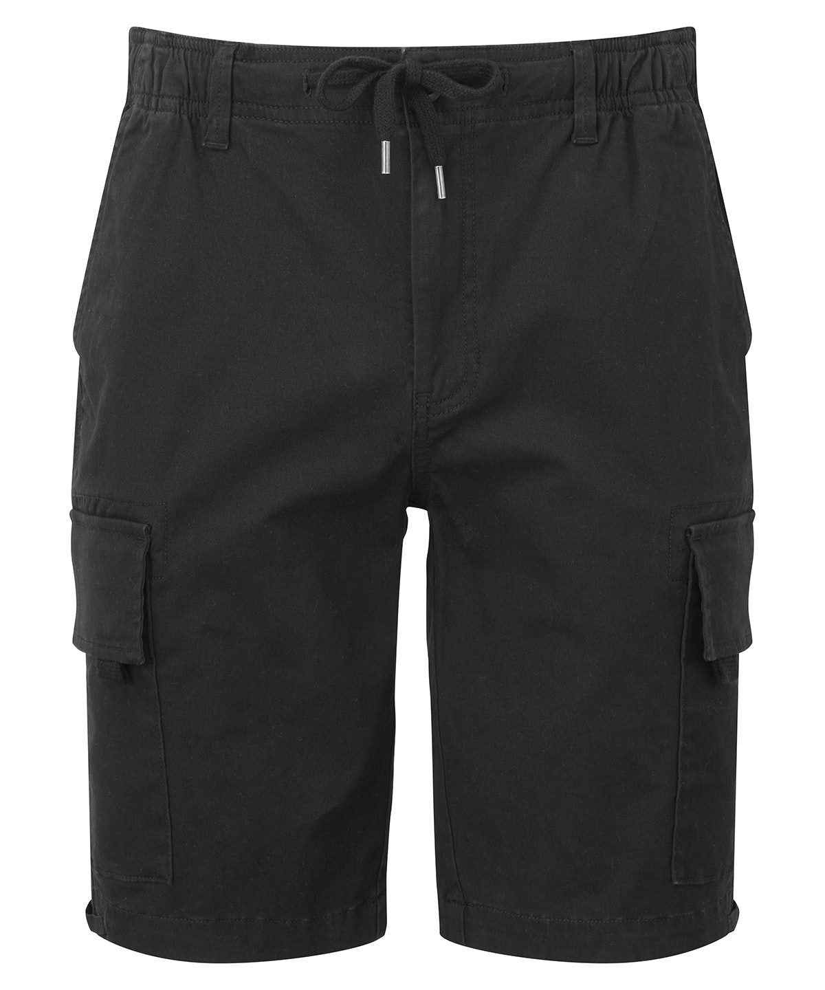 Wombat Men’s drawstring cargo utility shorts in Black, front view