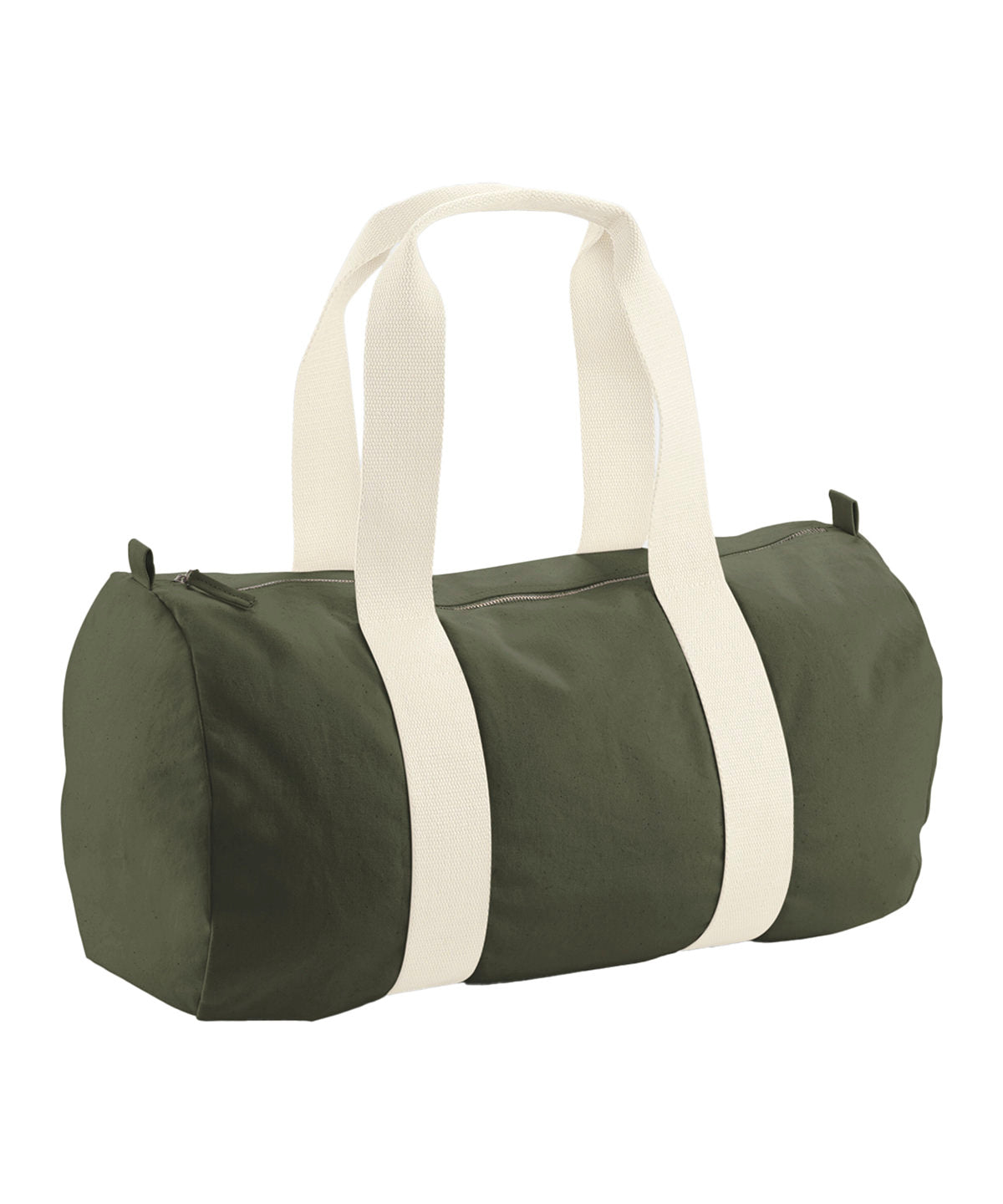 Westford Mill EarthAware organic barrel bag in Olive Green, front view