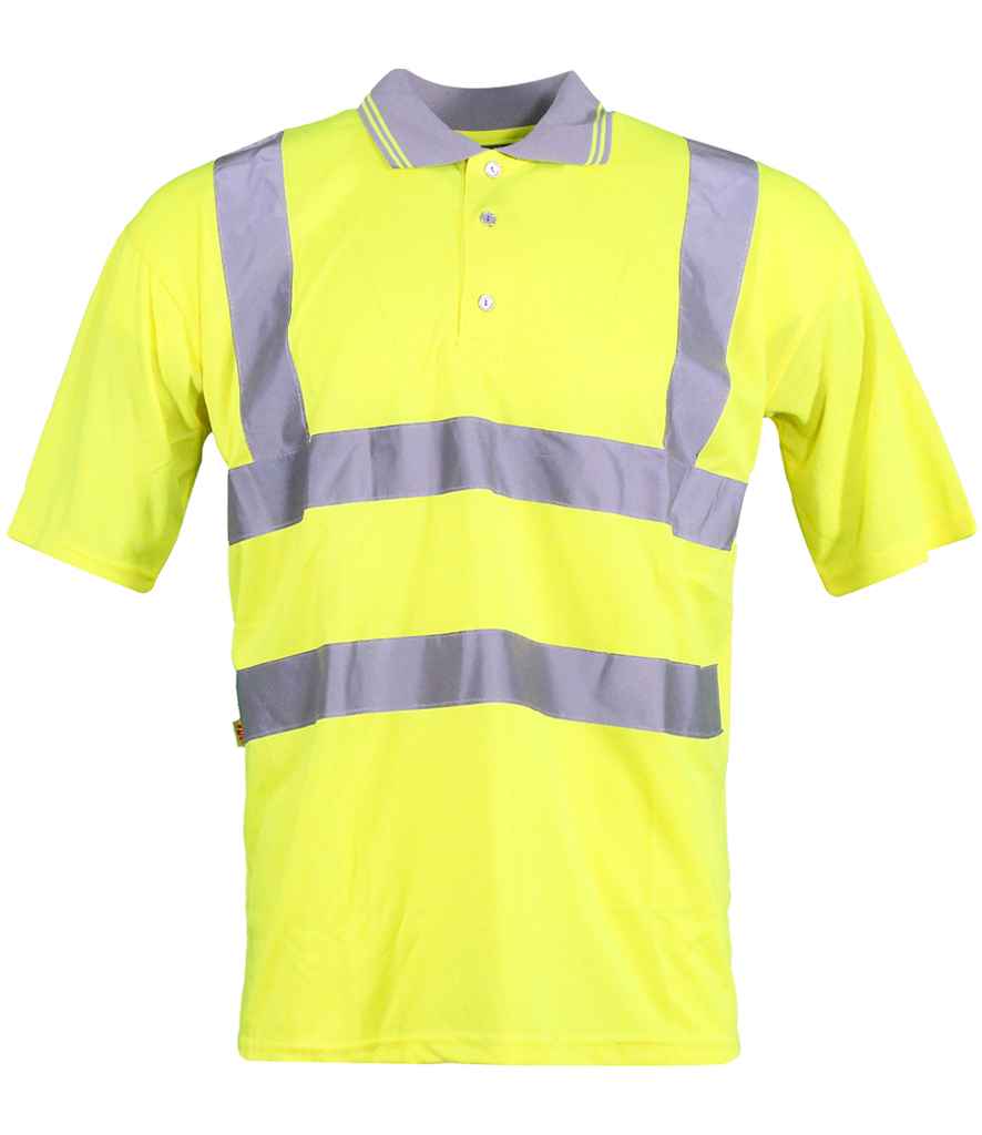 Warrior Hi-Vis Polo Shirt in Fluorescent Yellow, front view