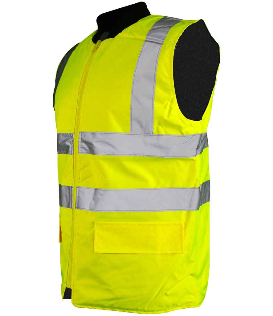 Warrior Hi-Vis Reversible Bodywarmer in Fluorescent Yellow, side view