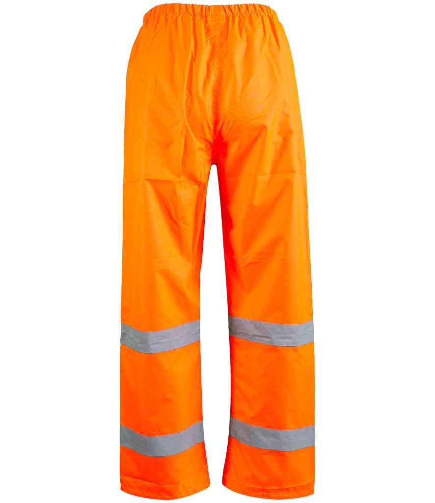 Warrior Hi-Vis Overtrousers in Fluorescent Orange, back view