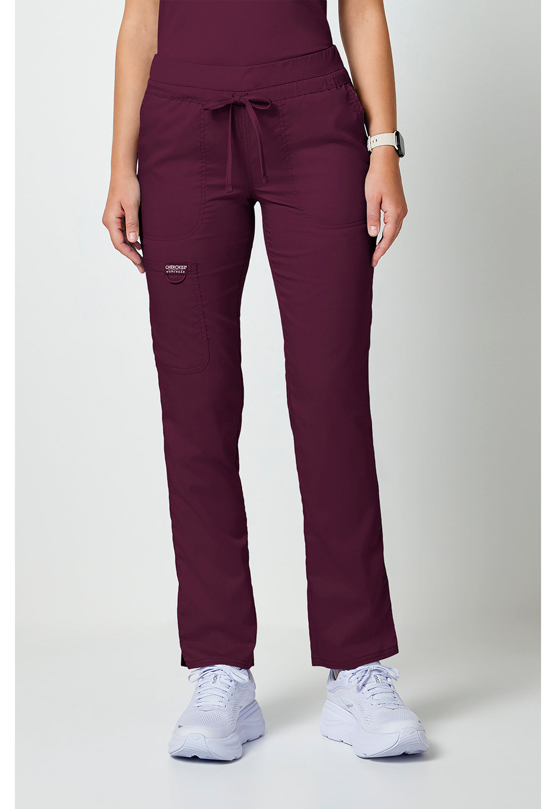 Cherokee WWE105 Mid Rise Tapered Leg Drawstring Pant - Wine (front)